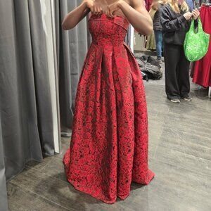 Strapless Jacquard Floral Ball Gown